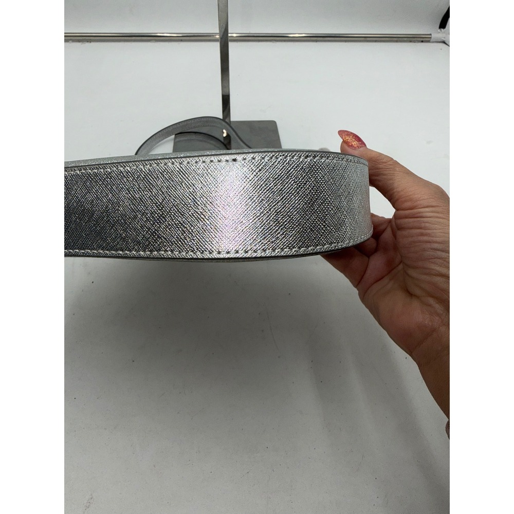 Kate Spade Silver Glitter Hobo Shoulder Bag Metallic Saffiano Leather Trim Small - Picture 4 of 11
